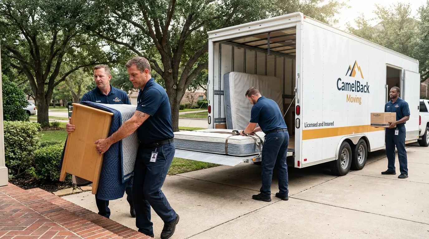 Crew loading residential truck for cross-state move from Mullen, NE